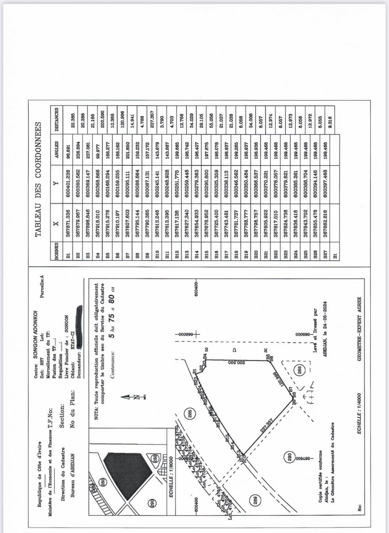 Vente d'un Terrain : Abidjan-Cocody-Riviera (Songon y4 )